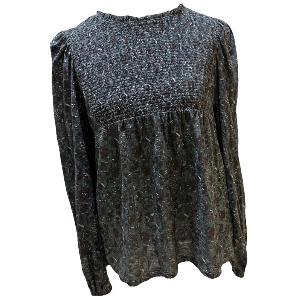 Nation LTD Top Women's Size S TealBlue BrownFloral Smocked Made In Peru